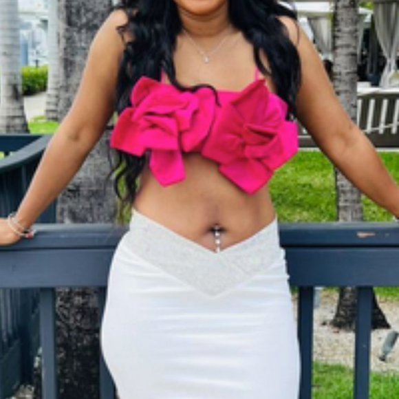 Flower Decor Lace Up Back Cami Top Pink - Picture 6 of 6